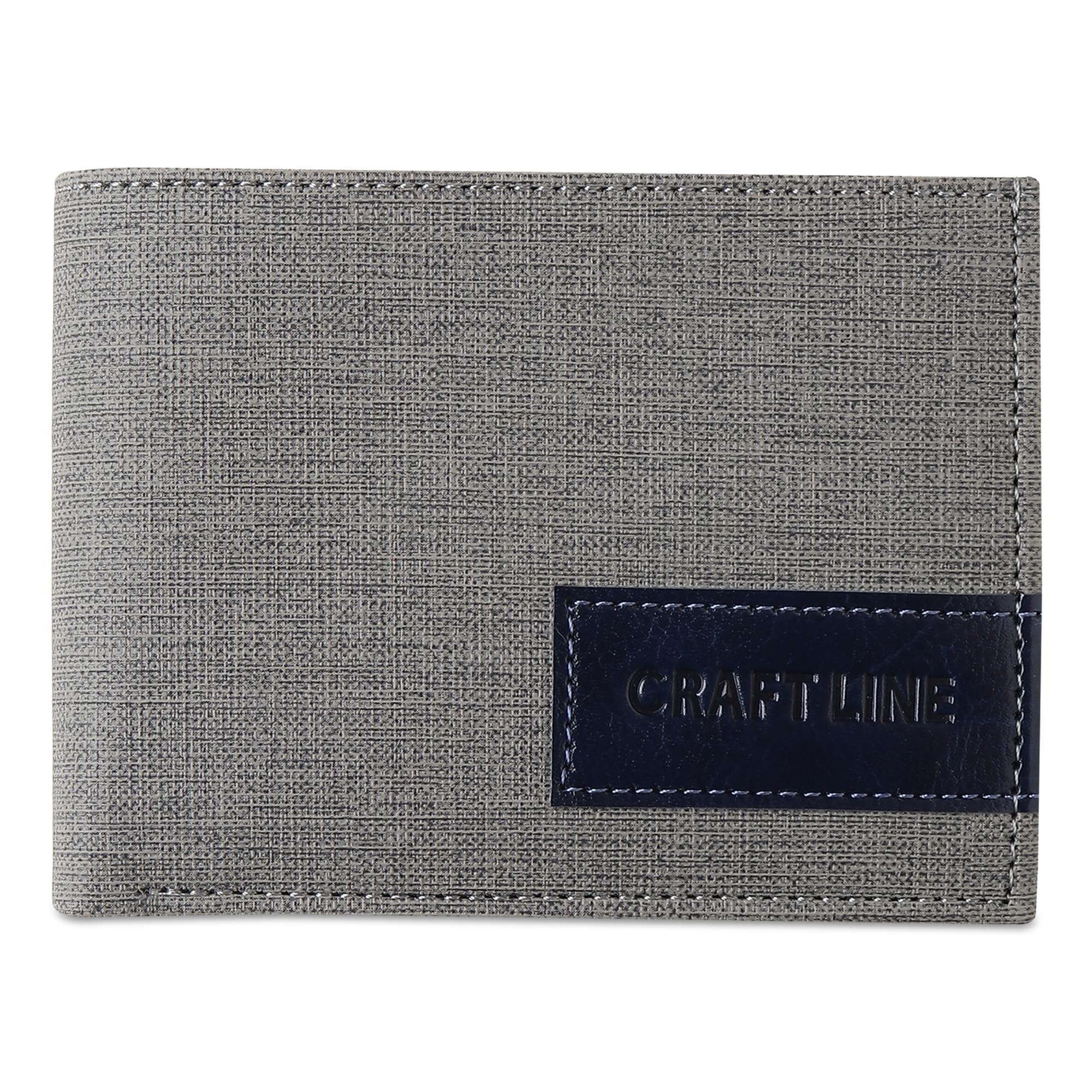 craft line Minimalist Bifold Wallet,Wallet for Men Canvas Grey with Navy Accent, 6 Card Slots, Slim Design for Men-picture-2