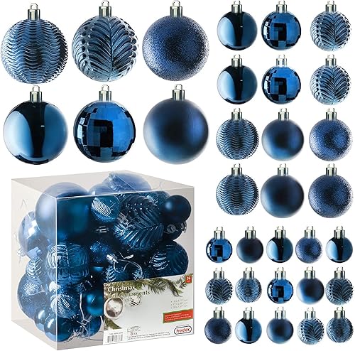 Miniatura 11 de PREXTEX Juego de 36 Adornos Navideños - Bolas Negras Irrompibles en 6 Estilos y 3 Tamaños con Bucles para Colgar - Elegantes Decoraciones para Árbol