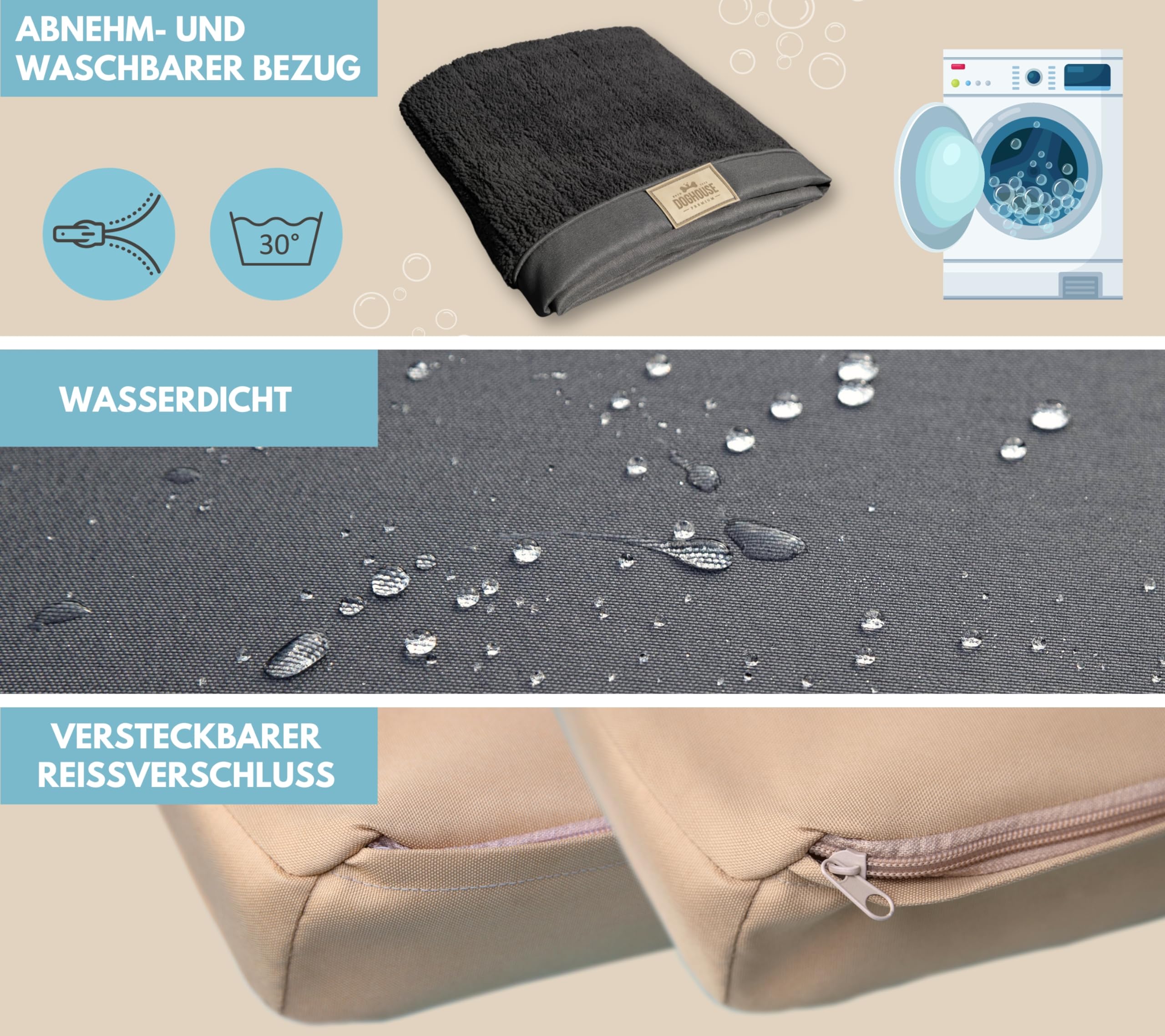 Hundebett L 100x65x9cm für mittelgrosse Hunde – Orthopädisch, Waschbar, Hundematratze Hundekissen flauschig, Anthrazit ergonomisch