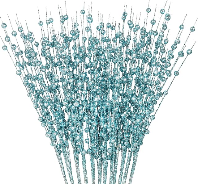 N&T NIETING 12 Pack Blue Berries Christmas Decorations, 16 Inch Artificial Holly Berries Glittery Twigs, Artificial Glitter Berries for Wreath Making, Xmas Tree, Decorations