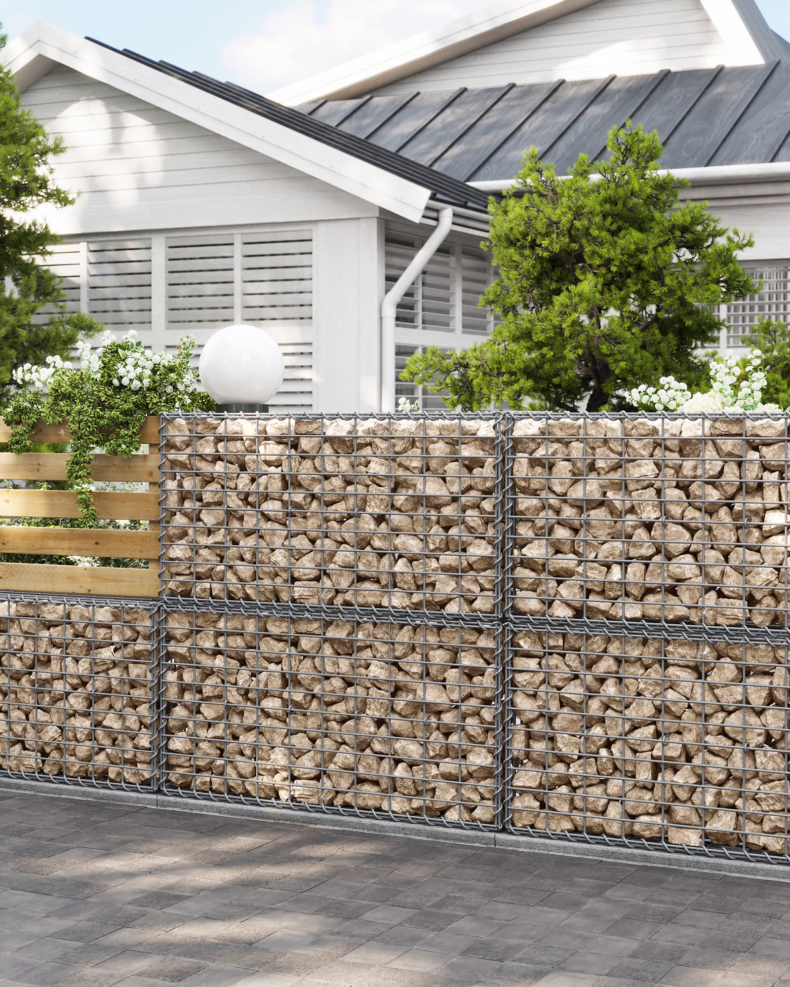 SONGMICS Gabionenkörbe, Metall-Steinkörbe mit 5 x 10 cm Maschenweite für Mauersteine, verzinkt, Steingabione Mauer, 100 x 50 x 30 cm, 2er-Set, silber GGB253V1