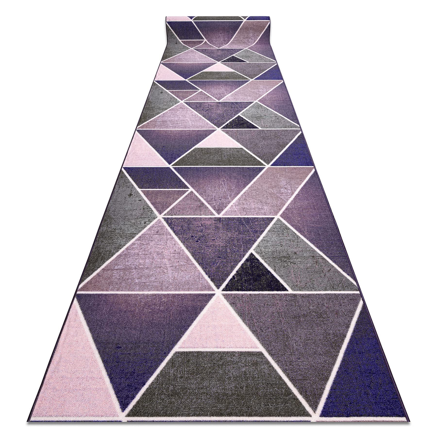 rugsx Antirutsch Teppichläufer Dreiecke - moderner Kurzflor für Küche, Flur & Wohnzimmer, Meterware, violett 67x370 cm