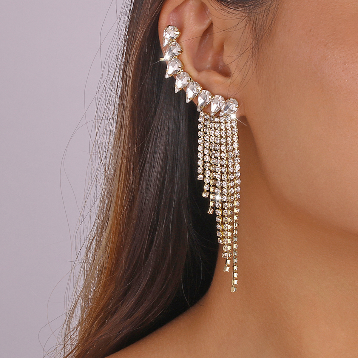 Amazon.com: Jumwrit Rhinestone Tassel Earrings Ear Cuff Wrap