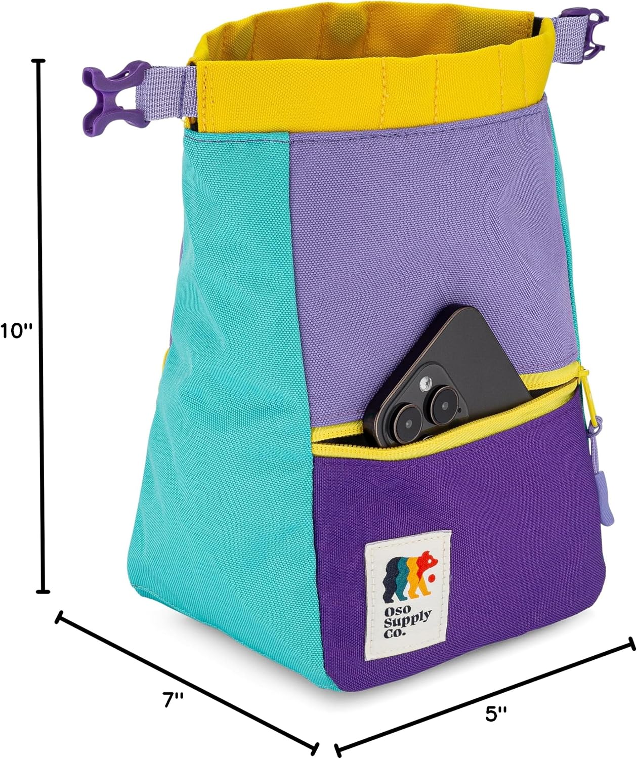 Oso Supply Co - Crux Bouldering Chalk Bucket, Large Size Chalk Bag for Rock Climbing, Chalk Pot with Magnetic Closure, Zippered Pockets and Mesh Pouch for Climbers, Weightlifting, Gymnastics