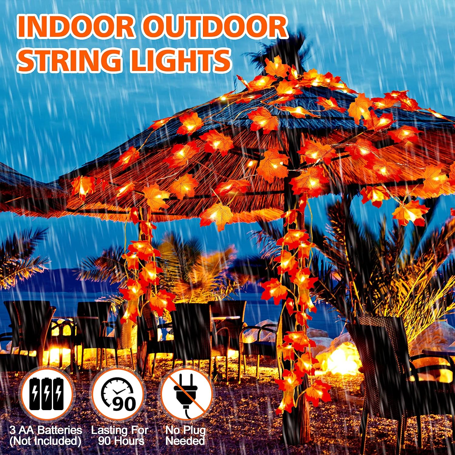 OCATO 4PCS Fall Decor for Home Outside Thanksgiving Decorations Indoor Outdoor String Lights, 40Ft 80 Led Maple Leaves Garland with Lights Battery Operated Garland Autumn Harvest Fall Room Decor Light