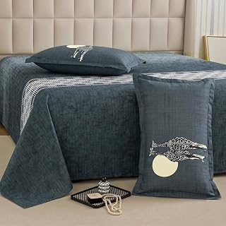 Dream Weaverz Grey Floral 260TC Fitted King Bedsheet with 2 Pillow Covers