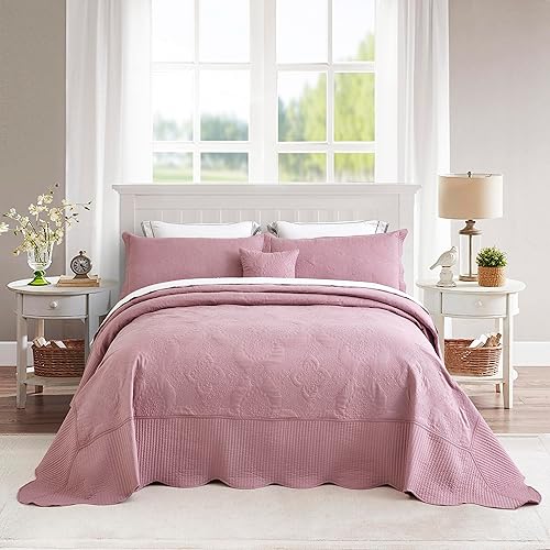 HZ&HY - Juego de cubrecama de gran tamaño, ligero, delgado y reversible, 4 piezas, 100% microfibra, tamaño KingCal King, color sombras malva