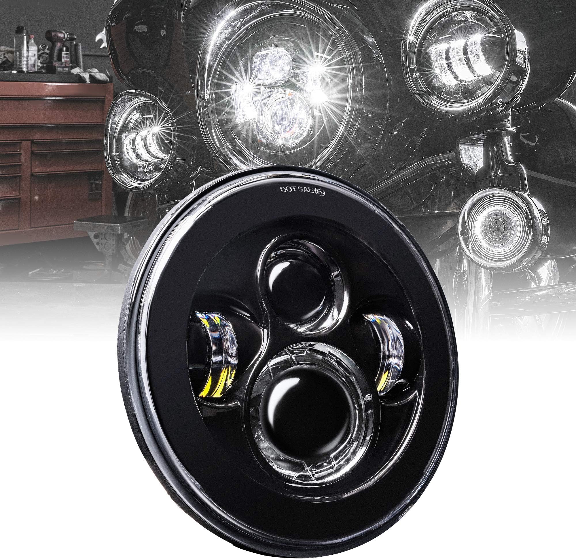 TRUE MODS 7" LED Headlight for Harley Davidson [Black-Finish] H4 Converters Plug and Play For Road King Electra Glide Ultra Classic Limited Heritage Softail Fat Boy Tri Street Glide Free Wheeler