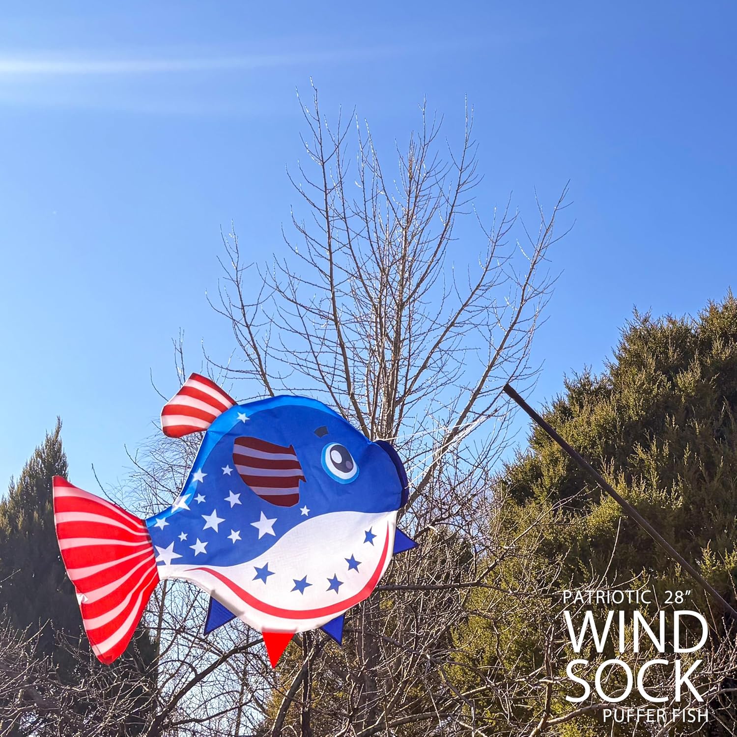 emma kites Patriotic Blue Puffer Fish Windsock Décor for Garden Backyard Balcony Porch Deck Dock Party Campsite Festival Party 28-INCH