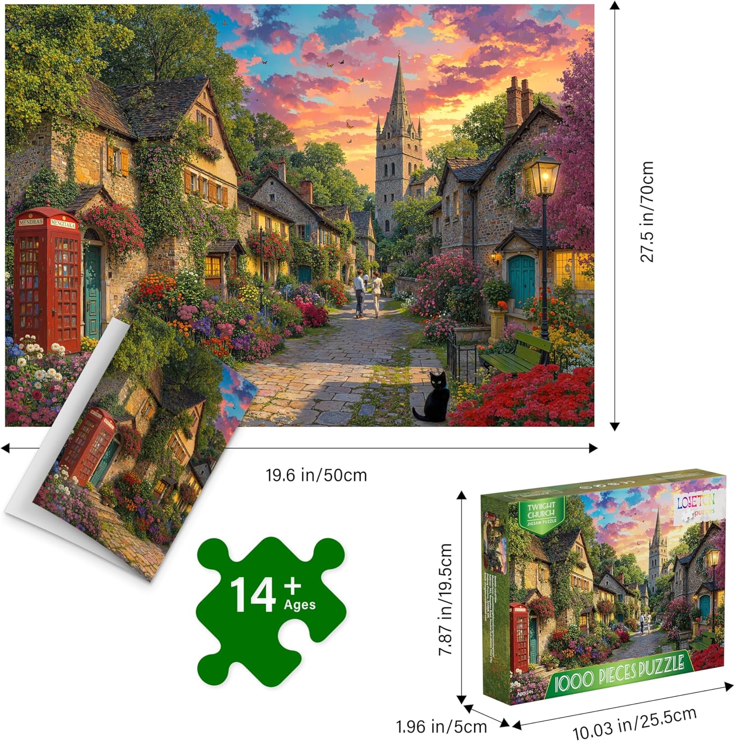 Jigsaw Puzzles for Adults 1000 Pieces - Church Lane, Village Church Puzzle for Adults, Challenging Art Jigsaw Puzzles - Little Chapel Puzzles 27.5" x 19.7" Home Decor Birthday Gifts