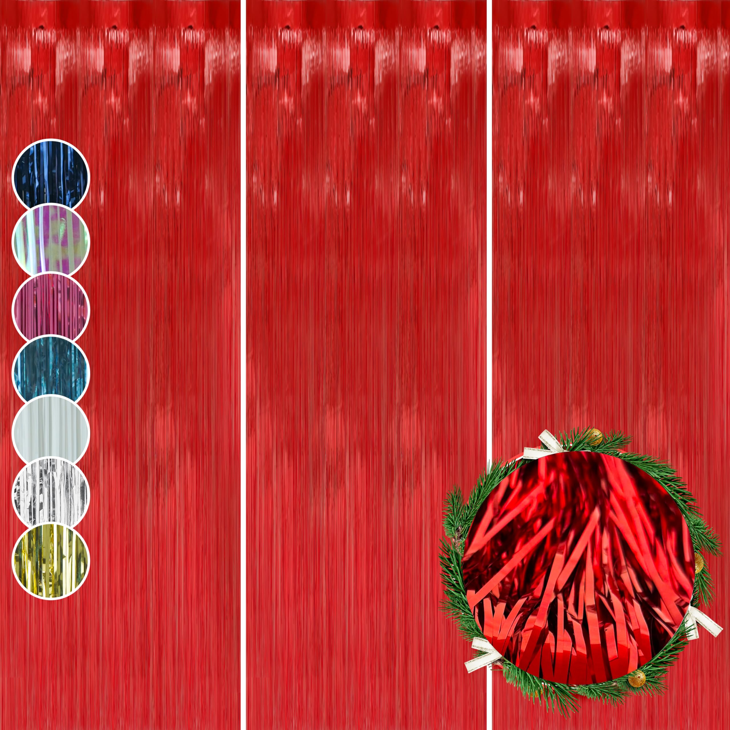 HOVUK 3Pk Christmas Red Hanging Foil Lametta 50cm - Xmas Tree and Valentines Decoration, Christmas Decoration for Home Office Wedding Birthday Parties