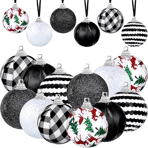 12 bolas decorativas de Navidad para árbol de Navidad, búfalo a rayas, adornos de bolas de Navidad para árbol de Navidad, caja de regalo, adornos