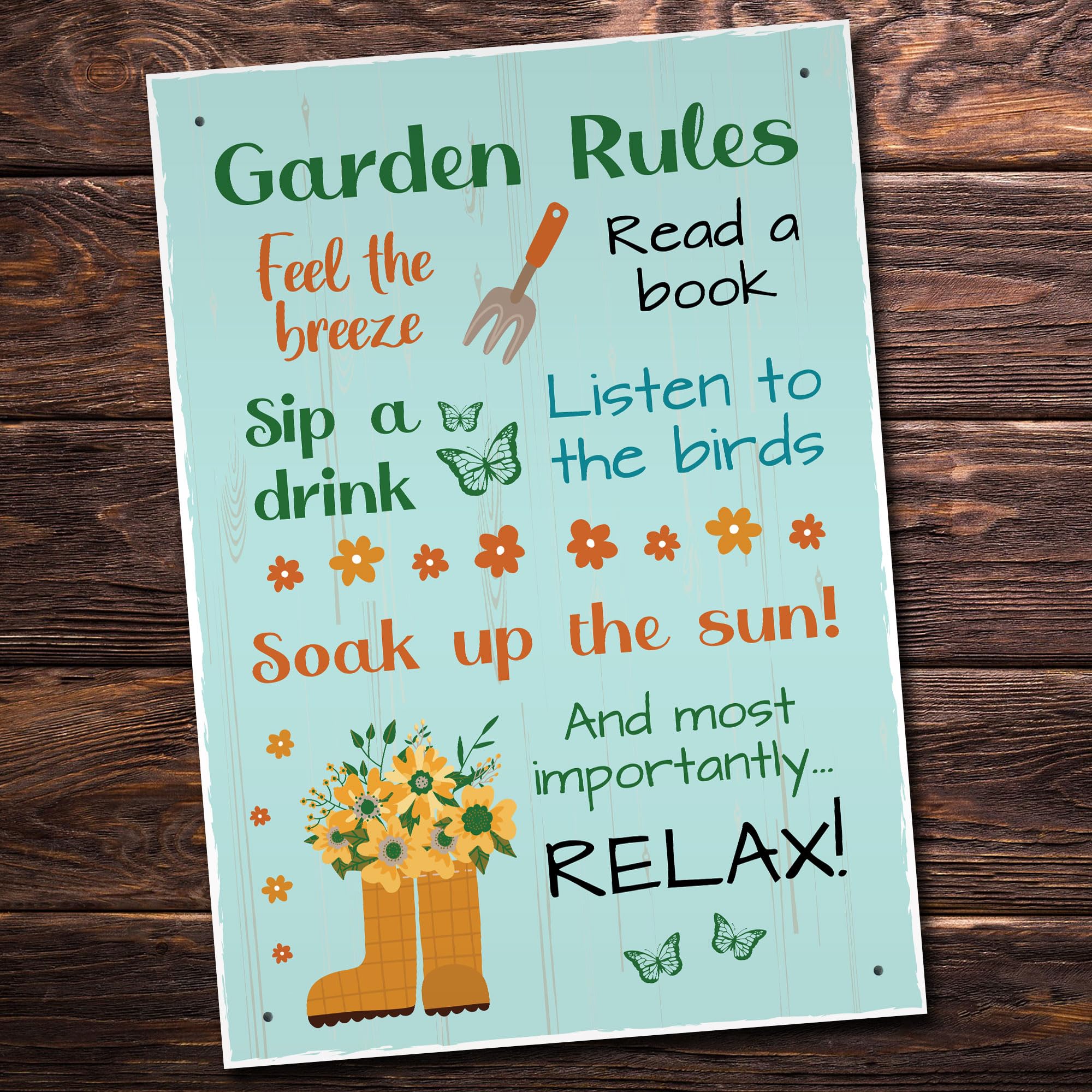 Red Ocean Garden Rules Wall Sign, Garden Signs and Plaques, Novelty Garden Shed Summer House Sign, Outdoor Sign, Garden Decor, Signs for Outside, Shed Signs