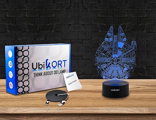 Miniatura 5 de lámpara de mesa de noche, 3D Illusion Millennium Falcon, ideal como regalo de cumpleaños para niños, decoración de recámara, fanáticos de "Guerra de