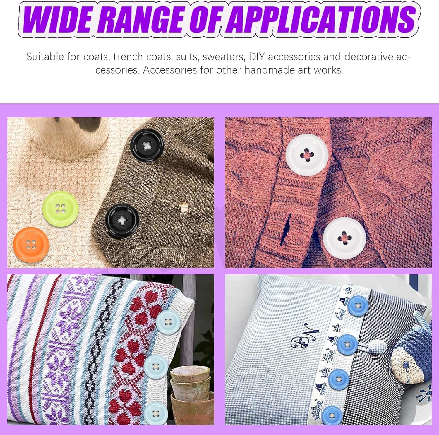 Swpeet 22Pcs 2"(48mm) 10 Colors Mixed Round Resin Buttons with 21 Color Embroidery Thread and Sewing Needles Sewing Kit, 4 Holes Sewing Flat back Button Sewing Buttons for Garment DIY Craft Decoration
