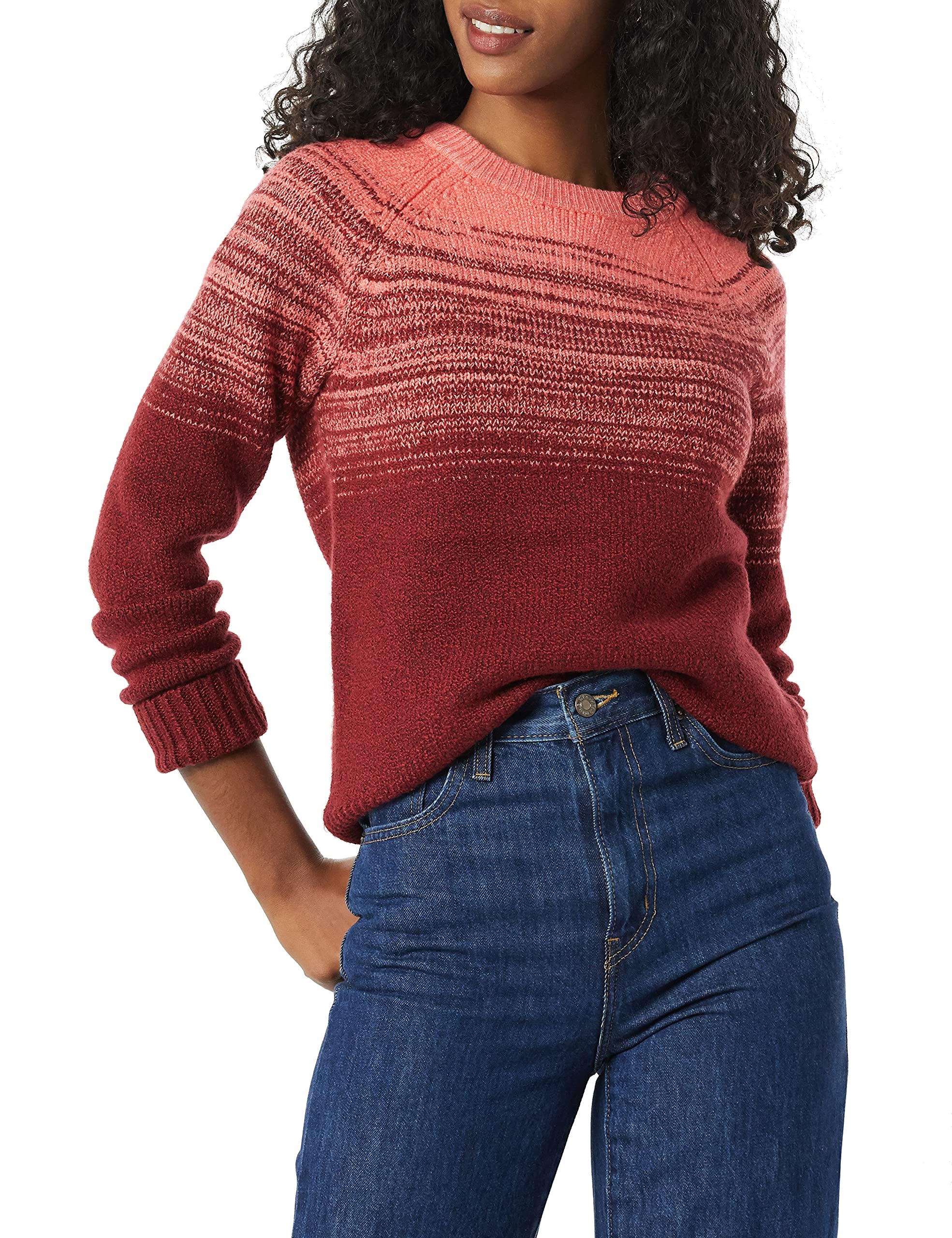 Amazon Essentials Women's Fair Isle Christmas Crewneck Pattern Jumper, Burgundy Coral Pink Ombre, XXL