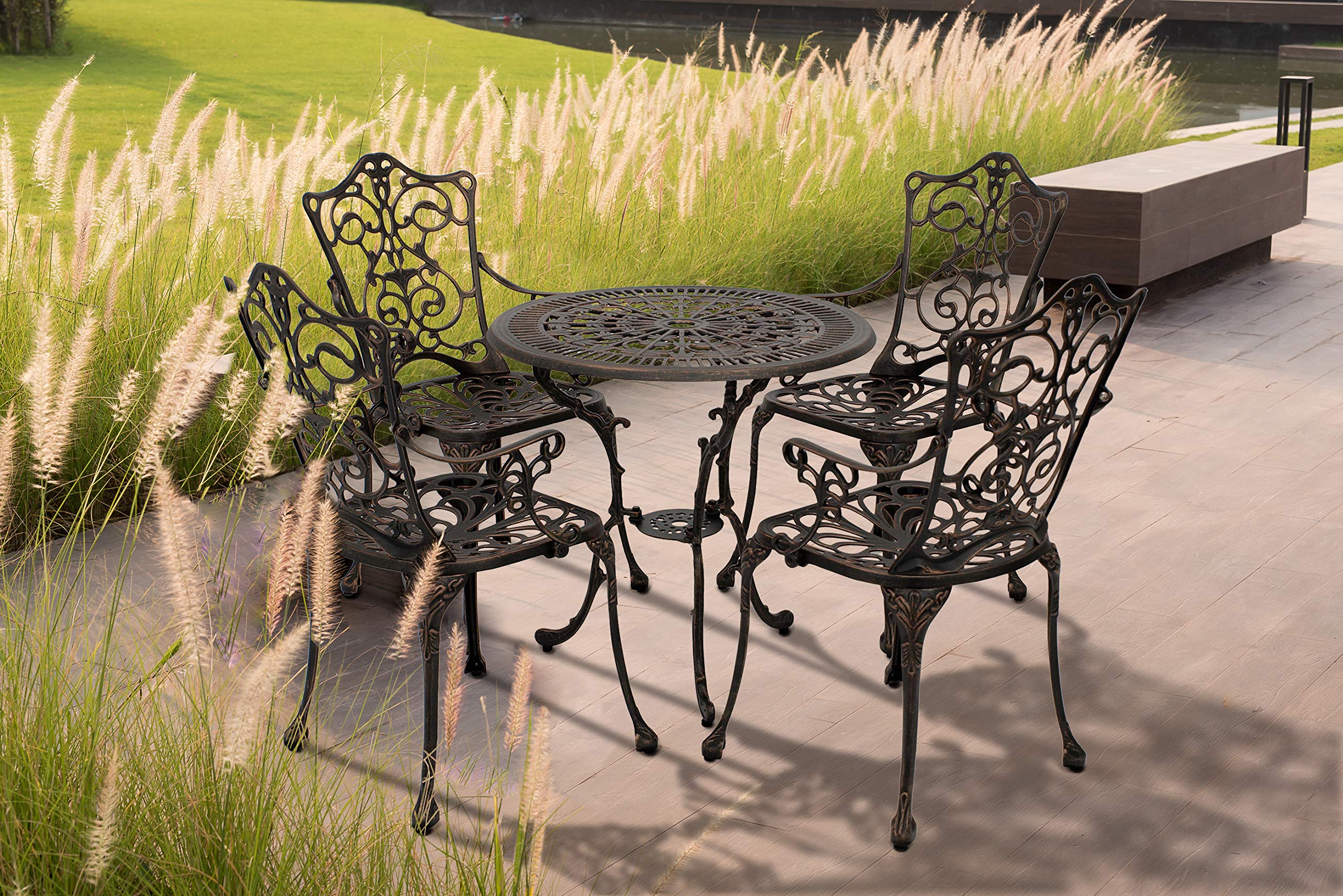 DEGAMO Gartenset Gartengarnitur Lugano in Jugendstil Optik 5-teilig, Aluguss, Farbe Bronze - antik, wetterfest