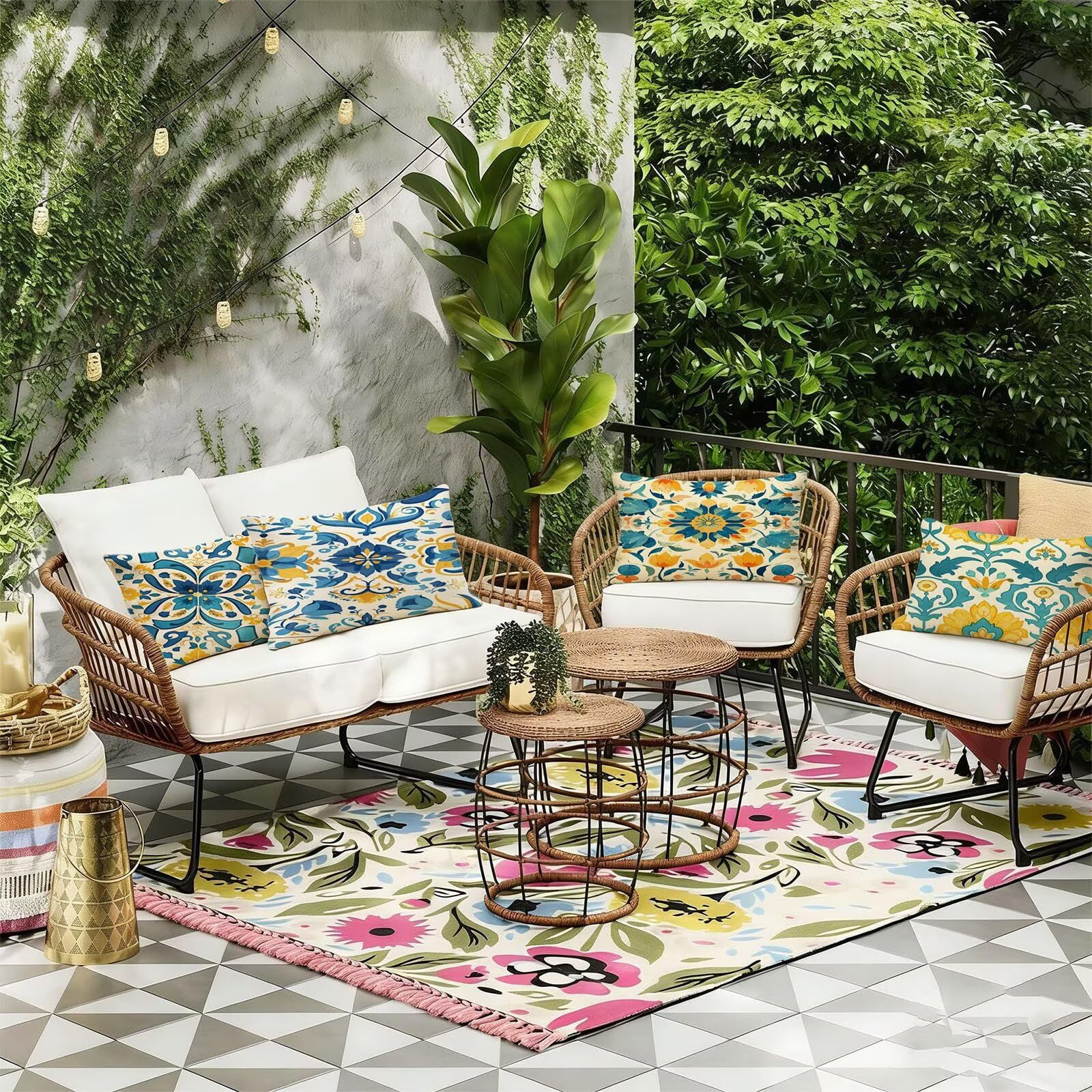 Housses Coussin 50x60cm Extérieur Imperméable Bleu Taies d'oreiller Printemps Été Decoration Canapé Housse de Coussin Nordique Décoratif pour Salon Jardin Patio Chambre Maison Décor Lot de 4. R-4960