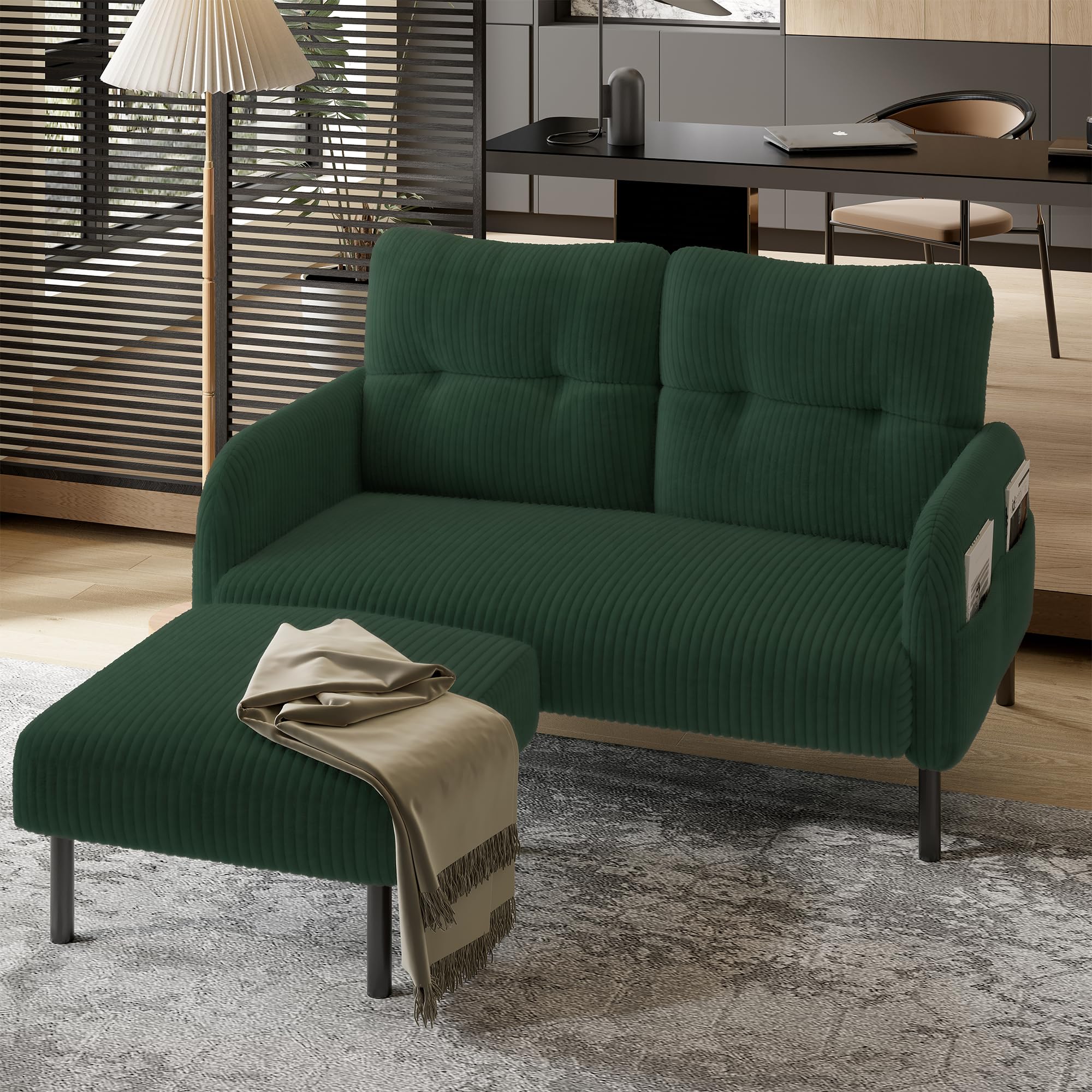 Divano singolo, adatto per soggiorno, camera da letto, tessuto in velluto, comoda profondità di seduta (verde smeraldo + 2 posti)