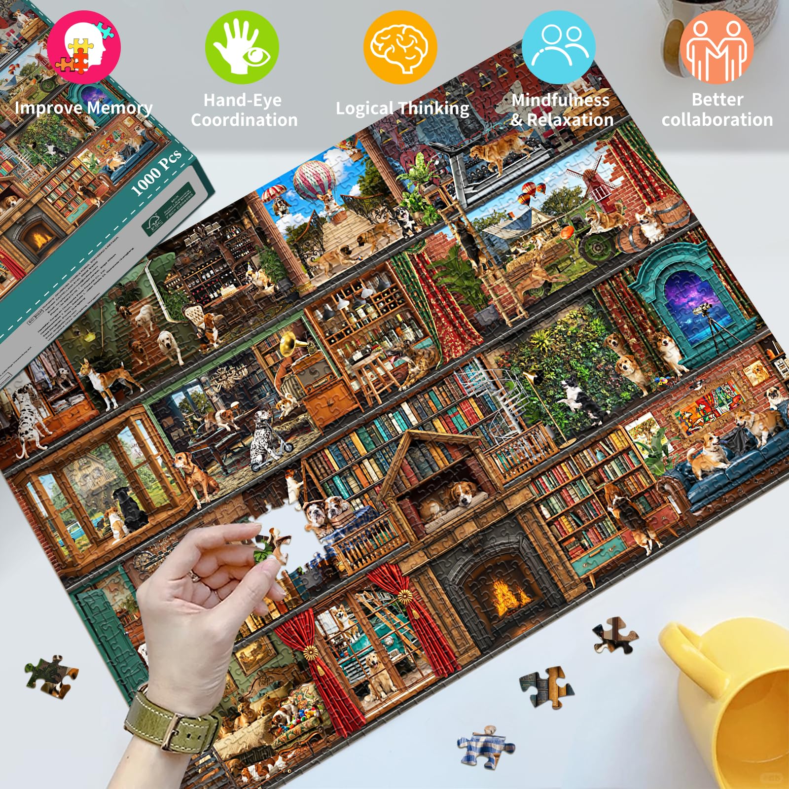 HUADADA Jigsaw Puzzles for Adults 1000 Pieces-The Fantastic Life of Dogs-1000 Piece Jigsaw Puzzles for Adults-Family Interactive Games - Image 3
