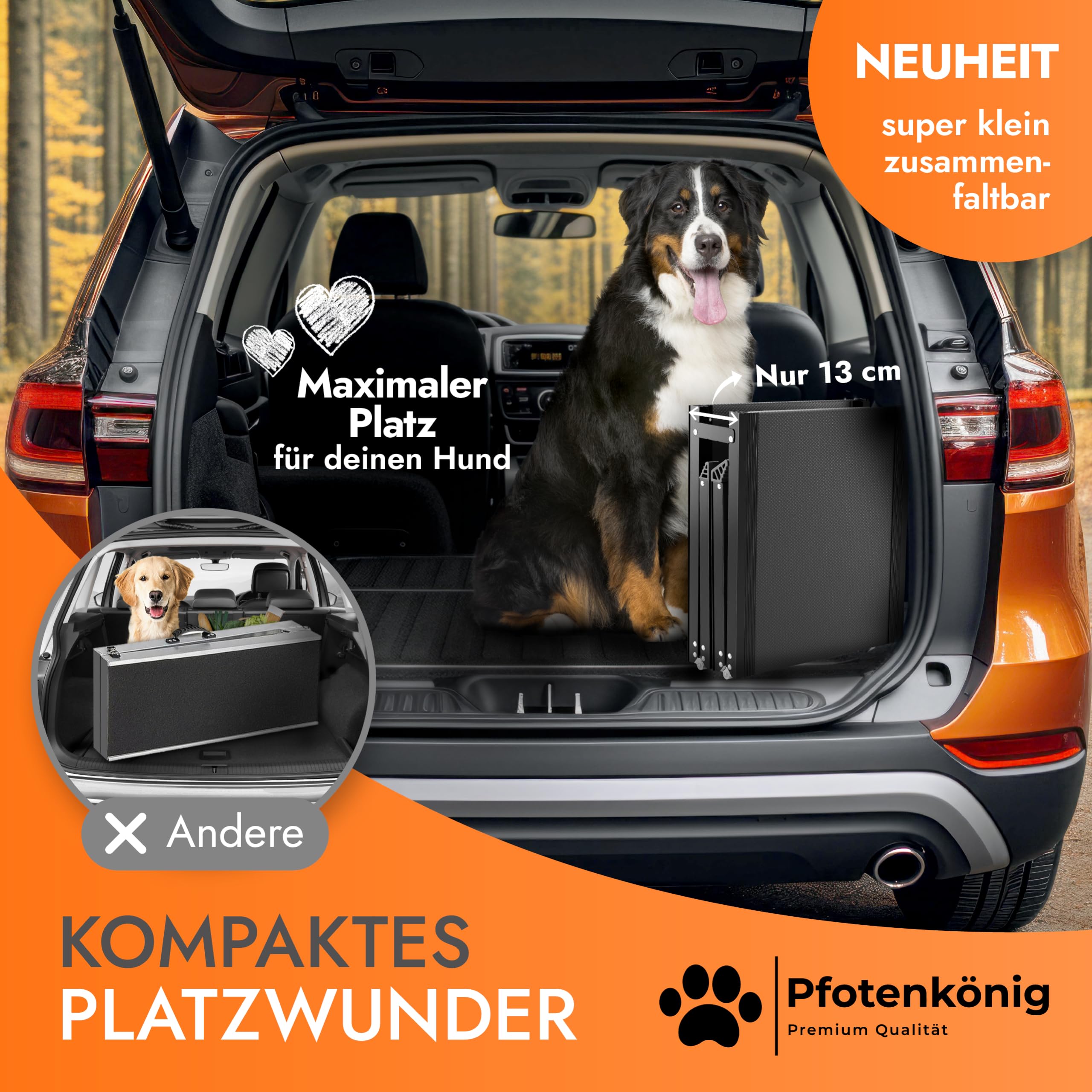 Hunderampe - 1,80 m Ultra-lang - [Einstiegstraum] - stabile Premium Hunderampe Auto klappbar - Anti-Rutsch Hunderampe Auto aus Leicht-Alu - passt für alle Fahrzeuge
