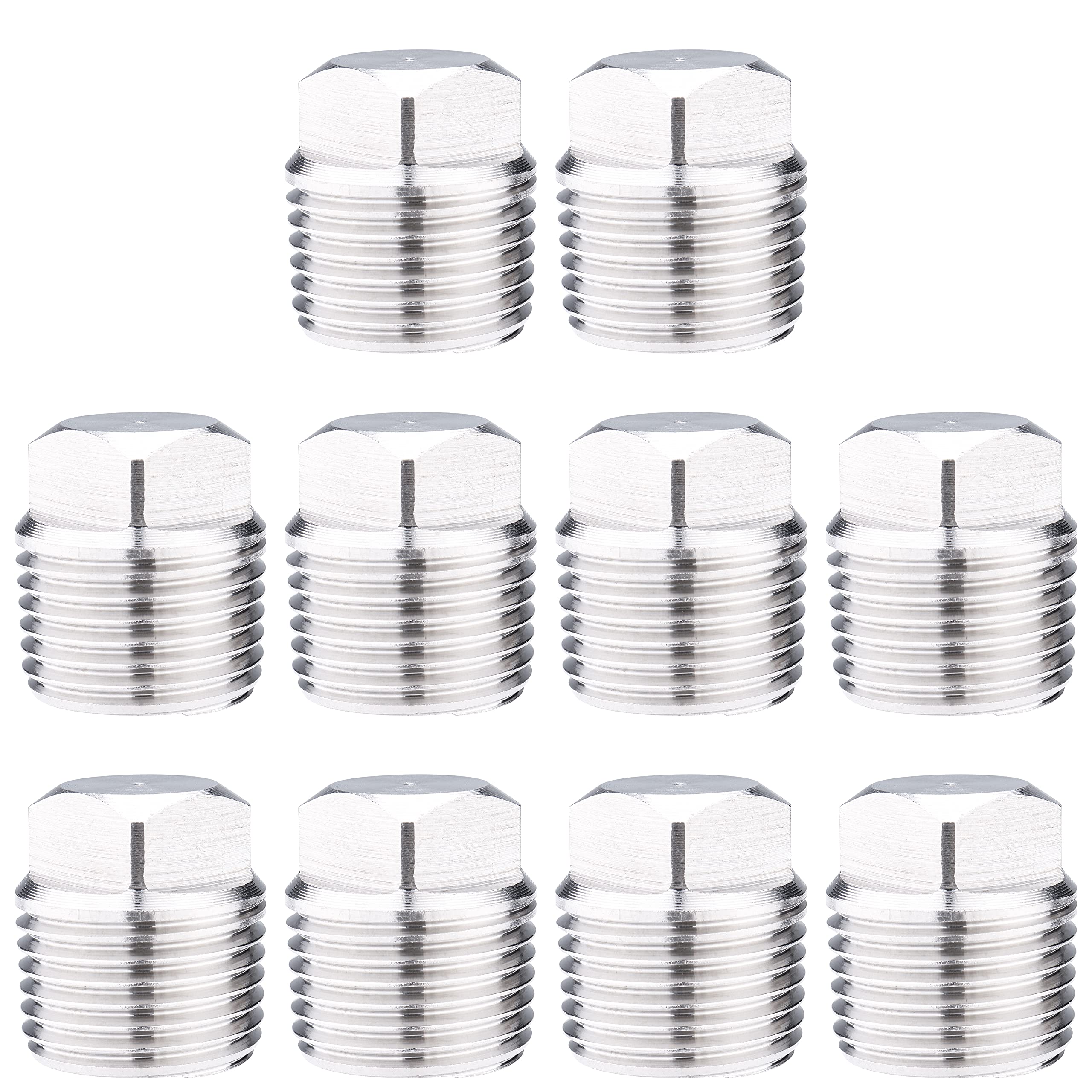 LTWFITTING Stainless Steel 316 Pipe Square Head Plug Fittings 1/2-Inch Male BSPT Air Fuel Water Boat (Pack of 10)