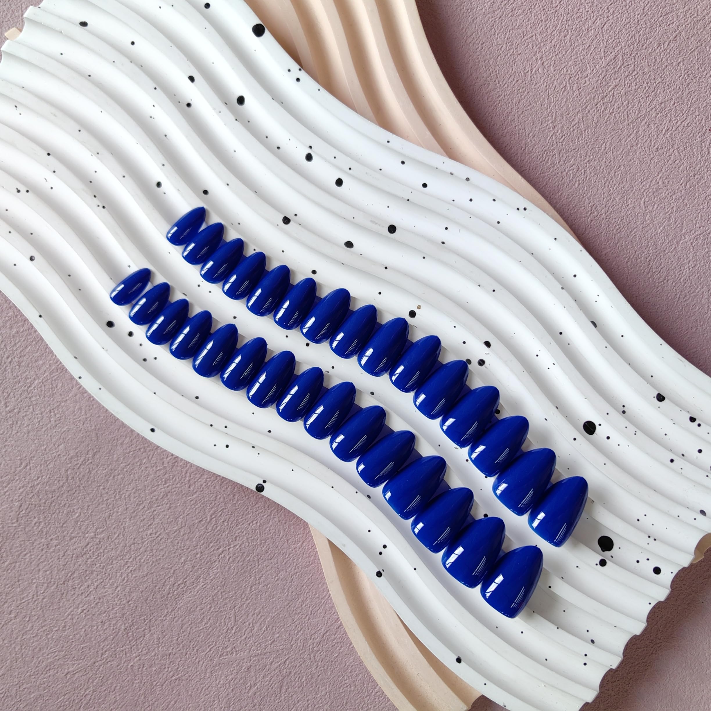 KQueenest Royal Blue Press on Nails Short Almond, Short False Nails Press ons, Sheer Bright Blue Fake Nails Medium Stiletto - Image 4