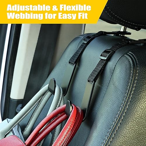 Miniatura 3 de Amooca Ganchos ajustables para reposacabezas de automóvil, paquete de 4 unidades, organizador de respaldo de asiento de vehículo, soporte de