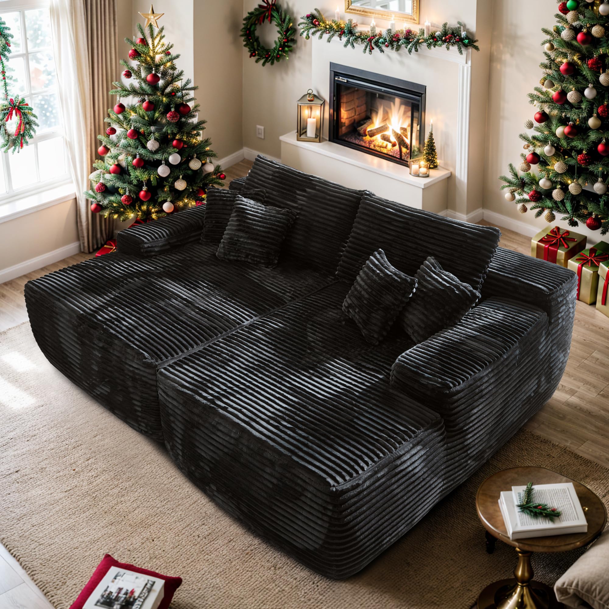 HOOOWOOO Chaise Lounge Chair Indoor,81x67 Modern Oversized Lounge Chair,Assembly Free Double Chaise Lounge,Floor Couch in A Box for Bedroom Living