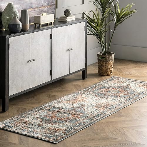 nuLOOM Charlotte Faded Medallion - Alfombra de pasillo, 2 pies 6 pulgadas x 8 pies, color beige