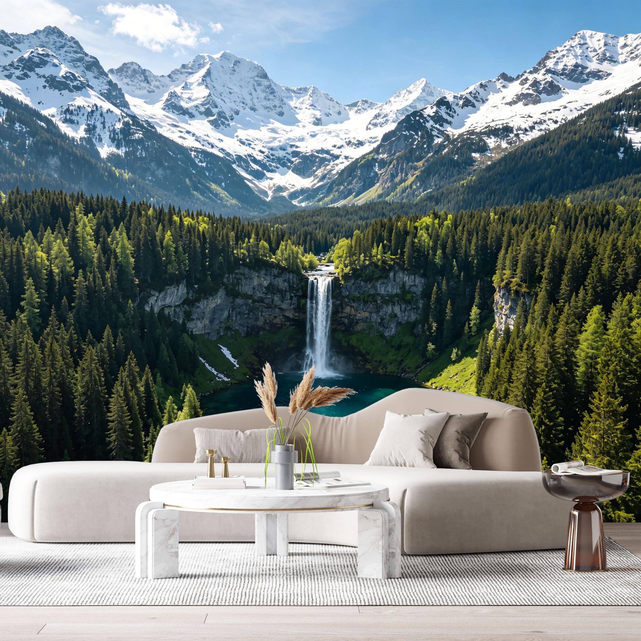 Custom Size Wall Murals Mountain Lake Waterfall Landscape Forest 3D Trompe L'Oeil SelfAdhesive Wall Fabric Removable Large Wallpaper for Photo Living Room