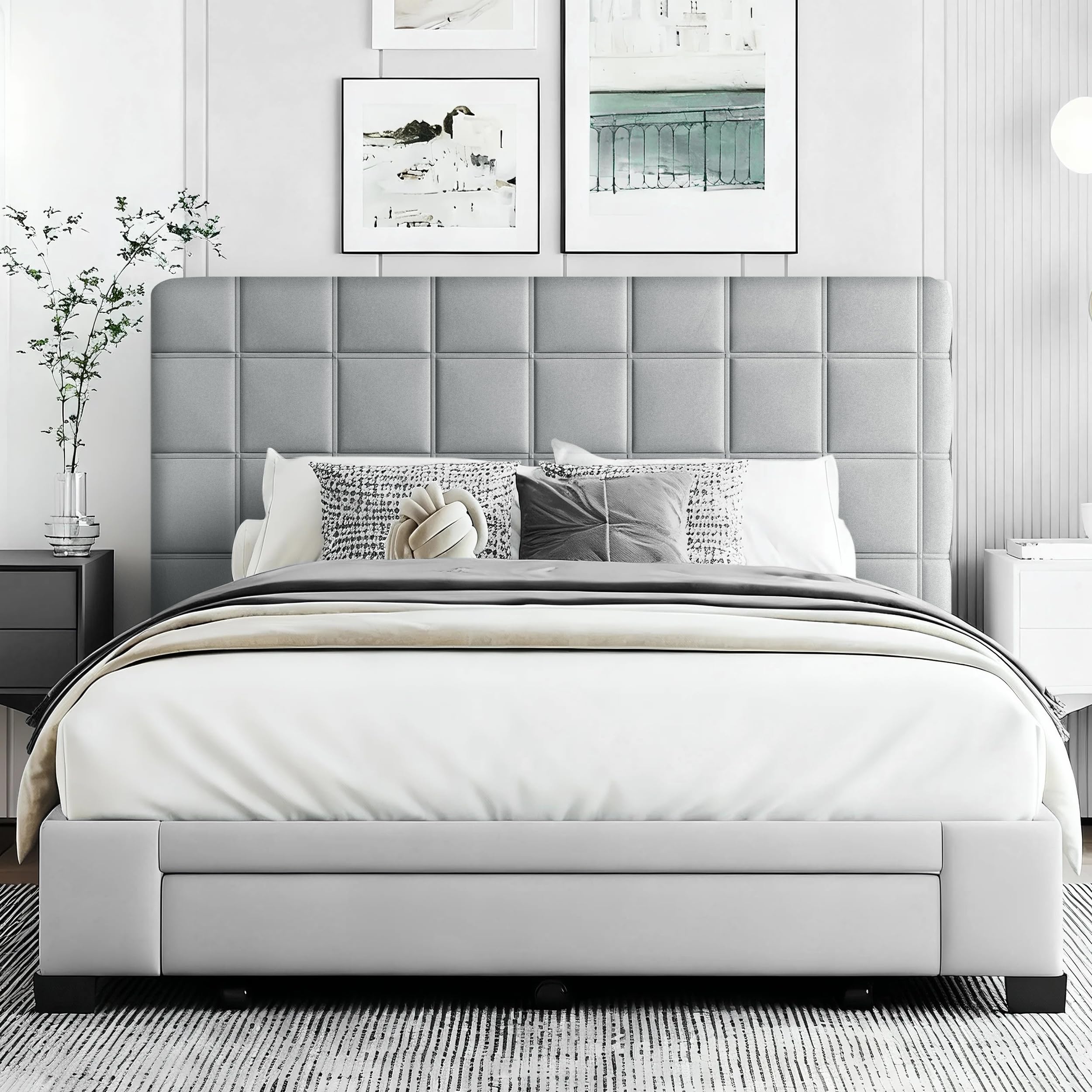 Songella Housse de Tête de Lit Carrée Protecteur Housse Tete De Lit Épaisse Matelassée Housses pour Tête de Lit Chambre à Coucher Gris Clair 200cm