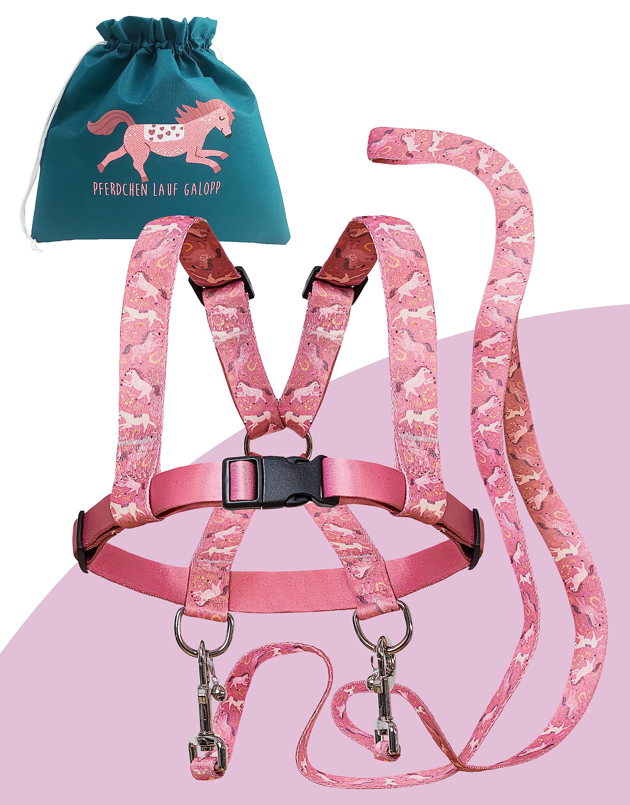 Jubi® Rosa Pferdeleine Kinder - größenverstellbar für perfekten Sitz und Aufbewahrungsbeutel - Pferdegeschirr für Kinder/Pferdespielzeug…