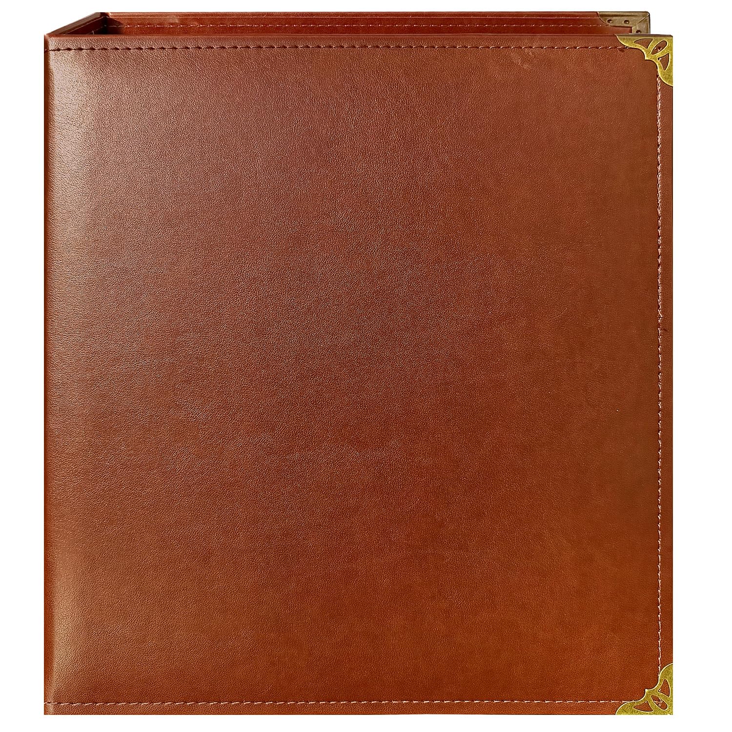 Beautyus Vintage Leather 3 Ring Binder, 2 Inch D Ring, Holds 8.5" x 11" Paper Letter Size, Brass Corner Protectors, Faux Leather Cover, Professional