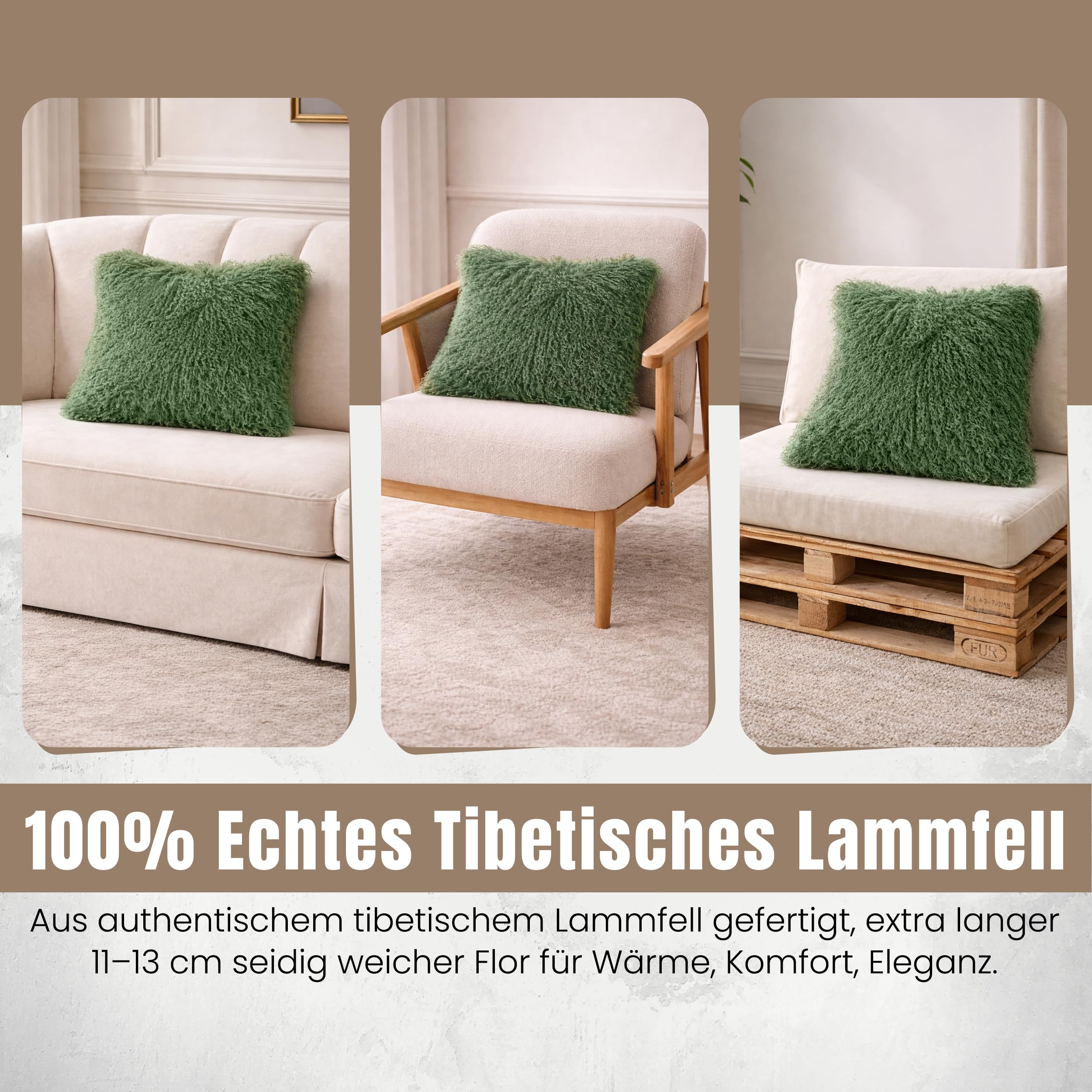 Kissenbezug tibetischem Lammfell Kissenbezug mit YKK Reißverschluss | Dekorativer Tannengrün Kissen bezug 40x40cm für Sofa, Bett und Sessel | Erhältlich