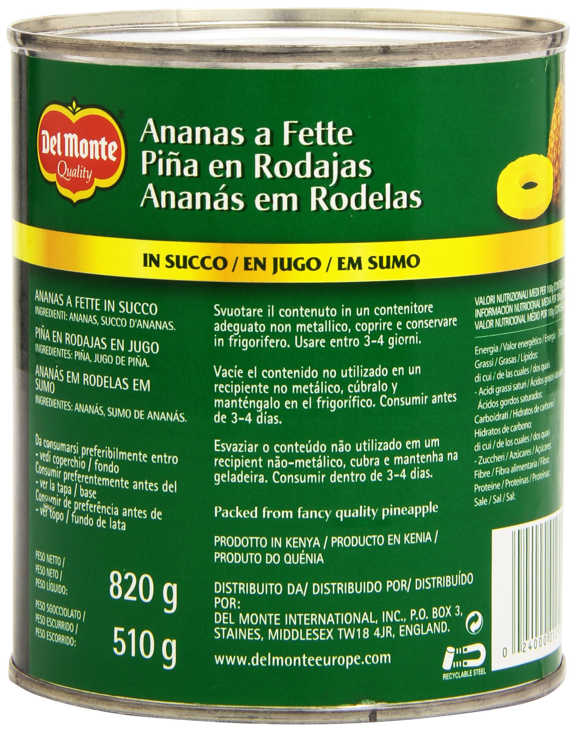 Del Monte Piña Rodajas en Jugo 510g