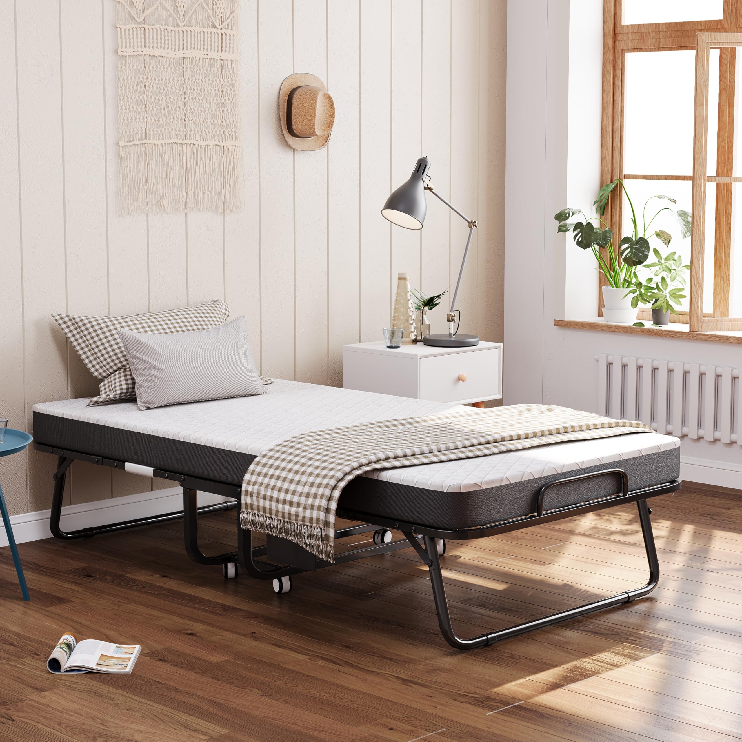 CAIYUN Letto pieghevole deluxe per adulti, letto da riso pieghevole con spessore di 12,5, materasso in memory foam con robusto telaio in acciaio/letto in metallo, portata fino a 150 kg (80 x 190 cm)
