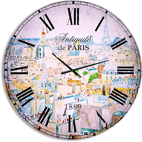 Reloj de pared francés "Ciudad de París" Reloj de pared redondo azul para decoración del hogar