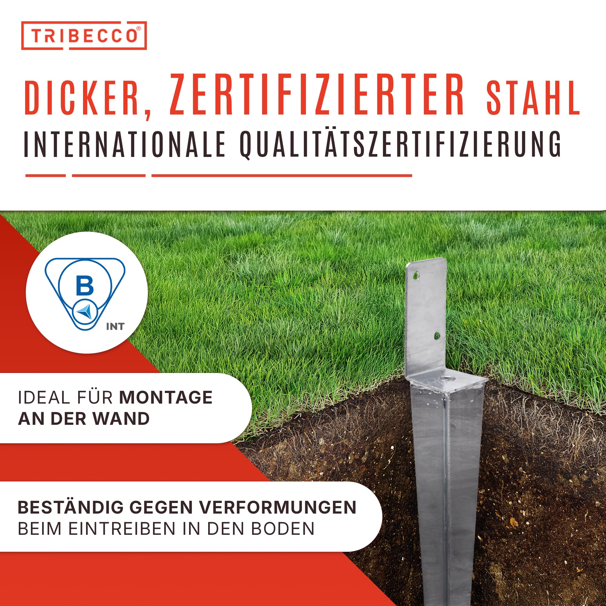 TRIBECCO 4x Universeller Pfostenträger zum Einschlagen L, Pfostenträger Feuerverzinkt Einschlaghülse Pfostenträger Bodenhülse Einschlagbodenhülse Pfosten Anker Stahl Silber (4, 70x600)