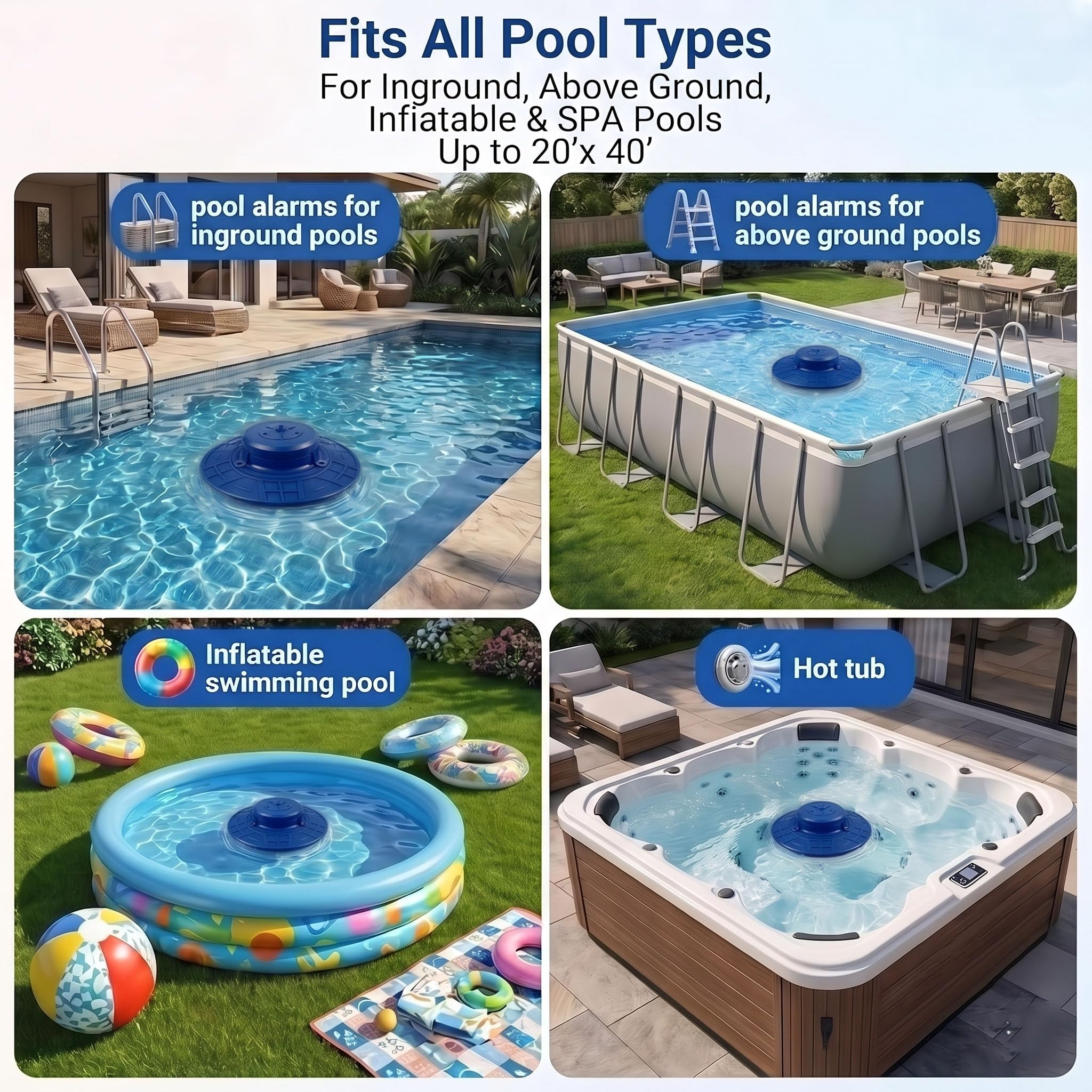 Alarme de piscine flottante avec récepteur intérieur, 85 dB ultra fort détecteur de mouvement pour piscines creusées et hors sol – Sensibilité réglable pour la sécurité des enfants et des animaux