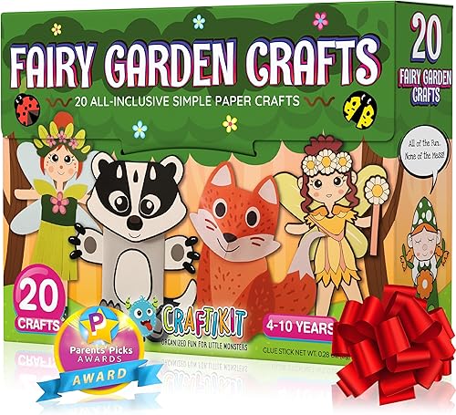 Craftikit Manualidades de jardín de hadas para niños, 20 manualidades divertidas de papel todo incluido, kit de jardín de hadas para niños de 3 a 8