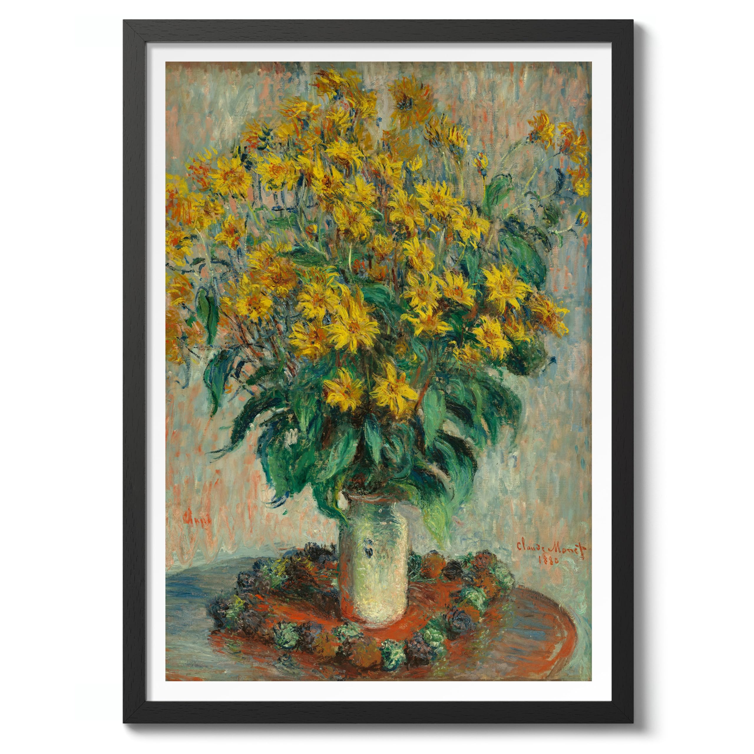 Jerusalem Artichoke Flowers Claude Monet Art Print, Classic Art Painting Poster, Impressionism Art Exhibition Modern Wall Art, Minimalist Home Decor Picture Artwork, A1 (Black Frame) - 86.9x62.4cm