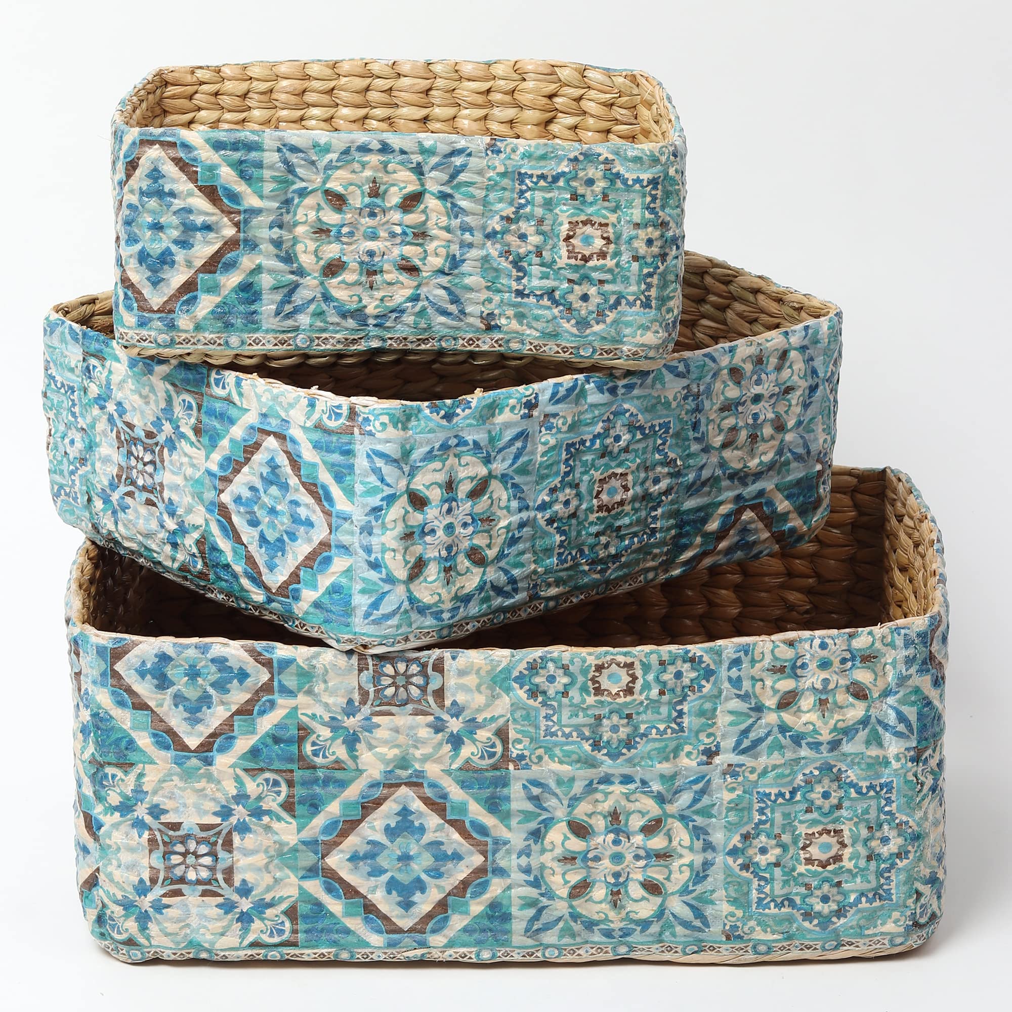Habere India-All the Cultures Fabricating India Wicker Basket Cane or Bamboo Basket | Cane Gift Hamper Baskets | Wardrobe Storage Organiser | Jute Desk Organiser (Design 02, Set of 3 - S, M, L)-picture-19