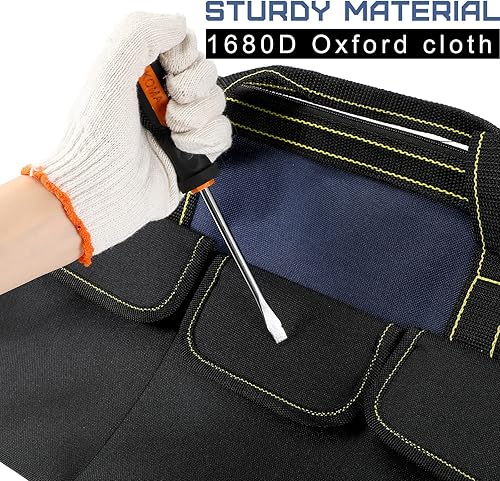 Miniatura 5 de Cunno 2 bolsas de herramientas con base moldeada resistente al agua, múltiples bolsillos, bolsa de herramientas de boca ancha, organizador