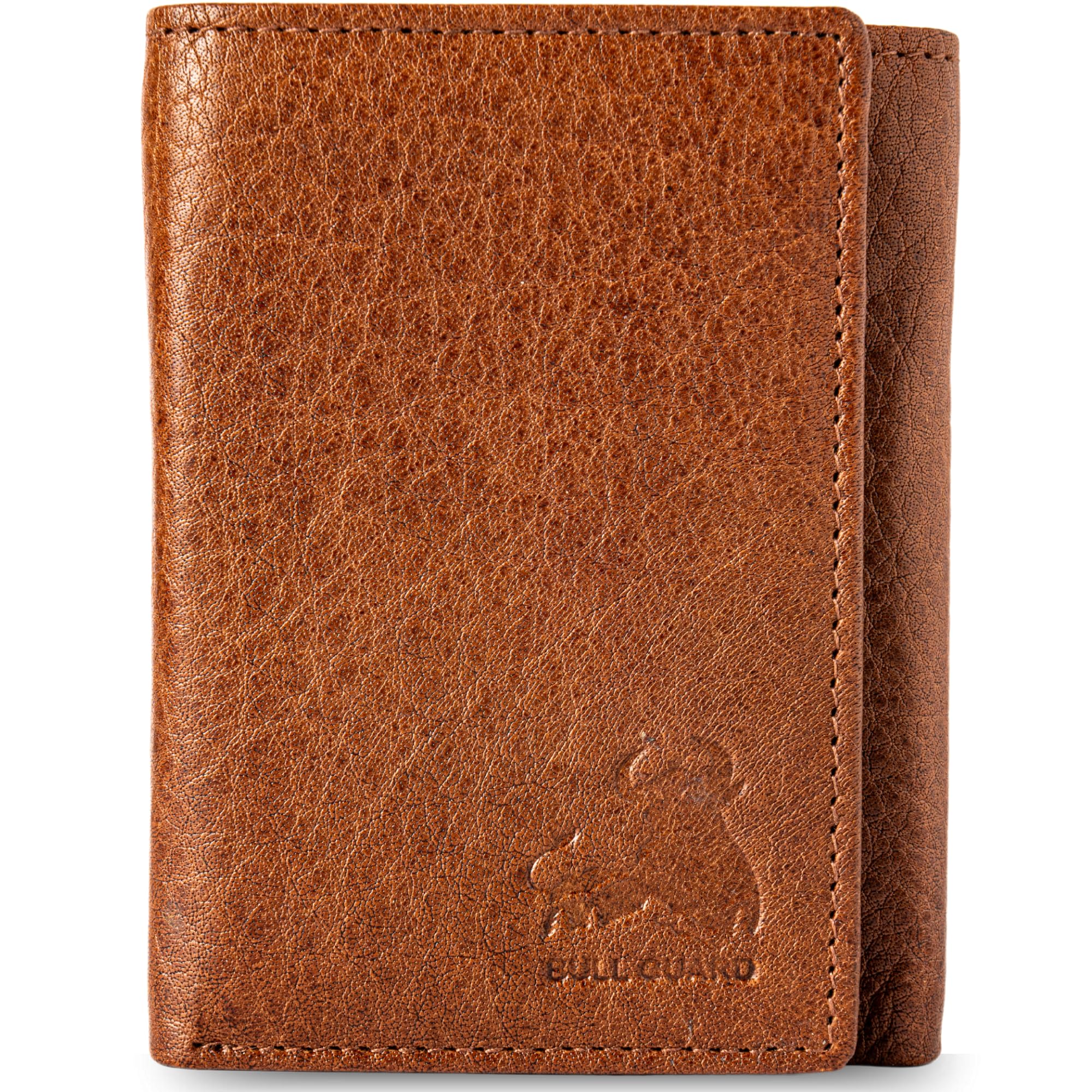 BULL GUARD RFID Genuine Leather Trifold Wallets for Men ID Window, Secret Pocket, Adventure Brown - Wild Buffalo Brown, S, RFID Wallet