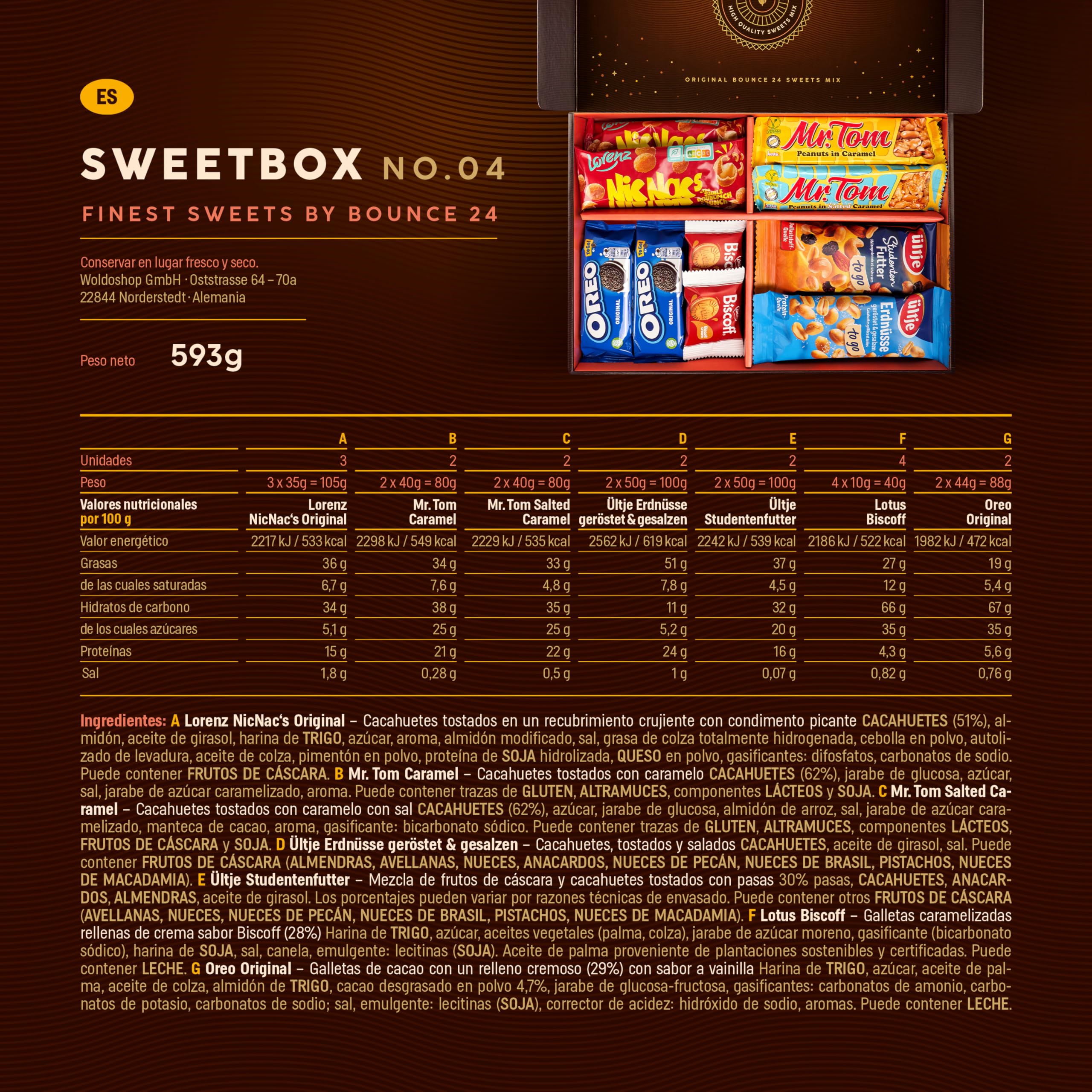 bounce24 Sweet Box No. 4 – Caja de chuches 17 snacks dulces & salados, idea de regalo cumpleaños, para niños, adultos, hombres, mujeres