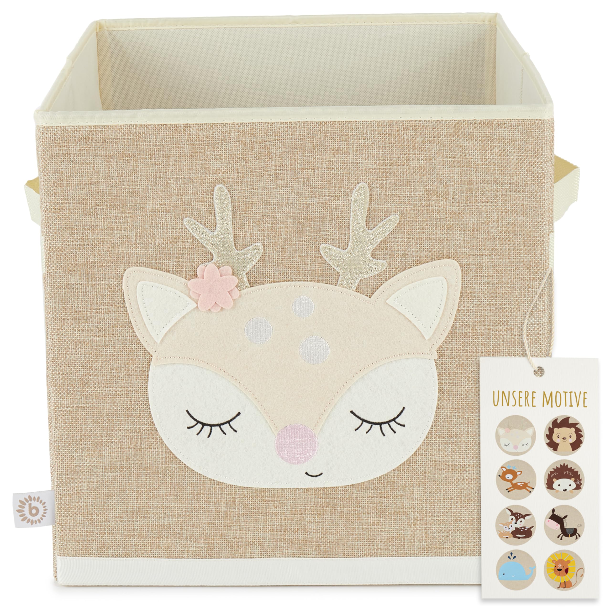 Bieco Reh Ella Kids Storage Box | Deer Ella Design 36L Foldable | Cute Toy Box For Kallax Shelf | Storage 33X33x33cm | Kallax Boxes For Toy | Basket