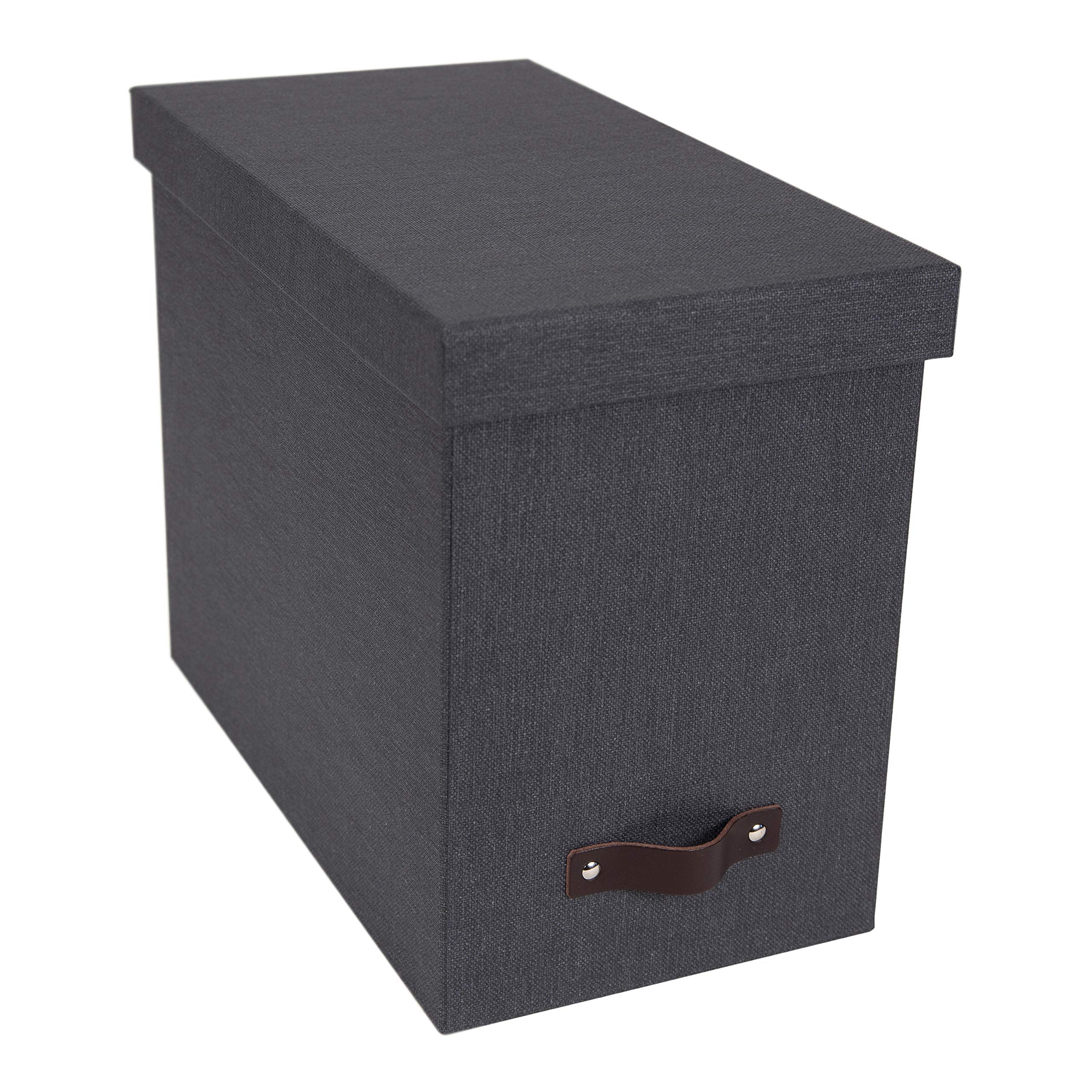 Bigso Box of Sweden File Organiser Storage with Stylish Leather Handle - Scandinavian Look Organiser Box Including 8 Hanging Files - Container for Folders Made of Fibreboard and Paper - Black โ image 1