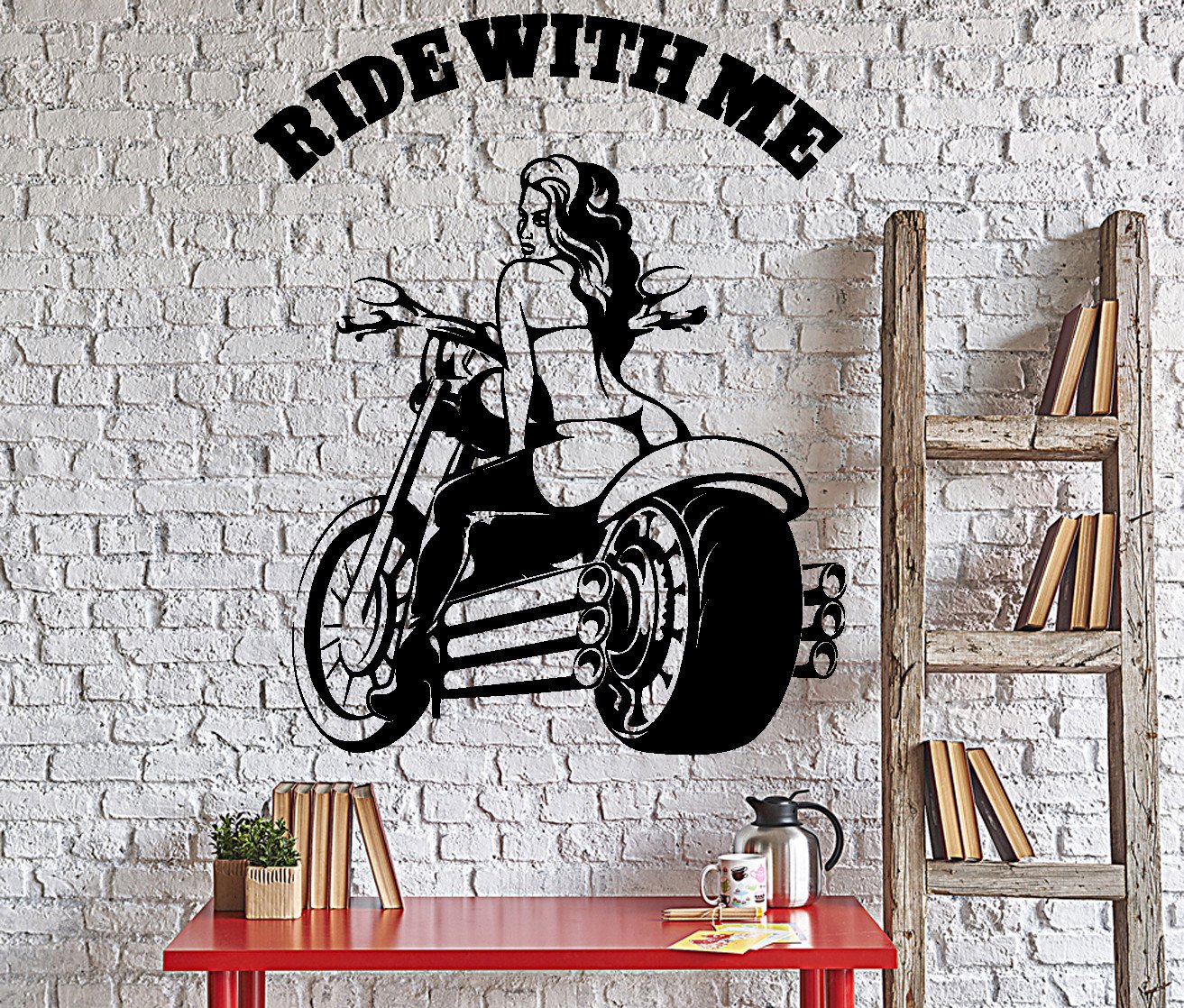 Amazon.com: WallStickers4ever Large Wall Vinyl Decal Sexy Girl in Lingerie  Riding Bike Words Ride with Me Decor z4347 Black : Tools & Home Improvement