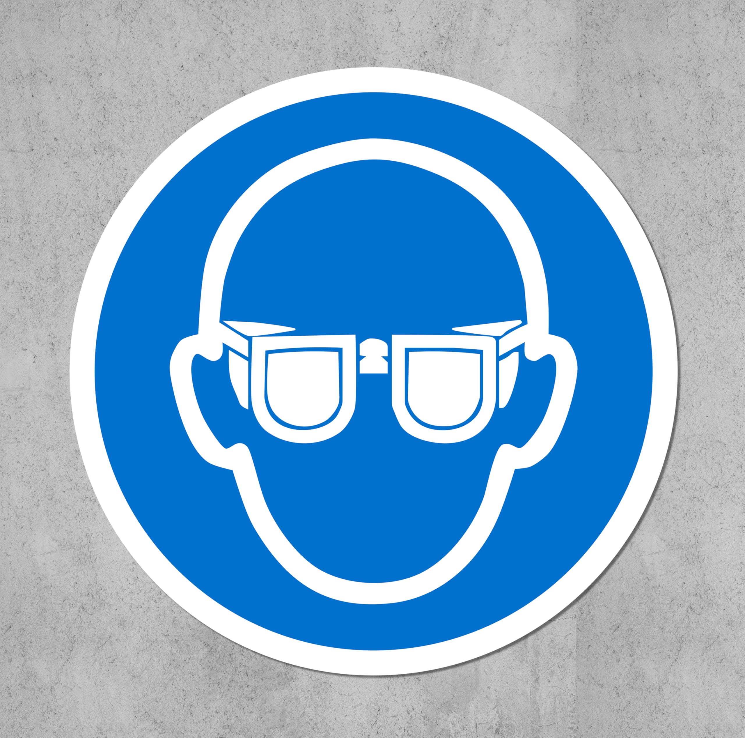 International ISO Eye Protection Required Symbol Safety Sign - Self Adhesive Sticker 50mm Diameter (Pack of 5 Stickers)